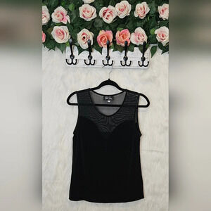 Sweetheart Mesh and Stretch Classic Black Tank Blouse